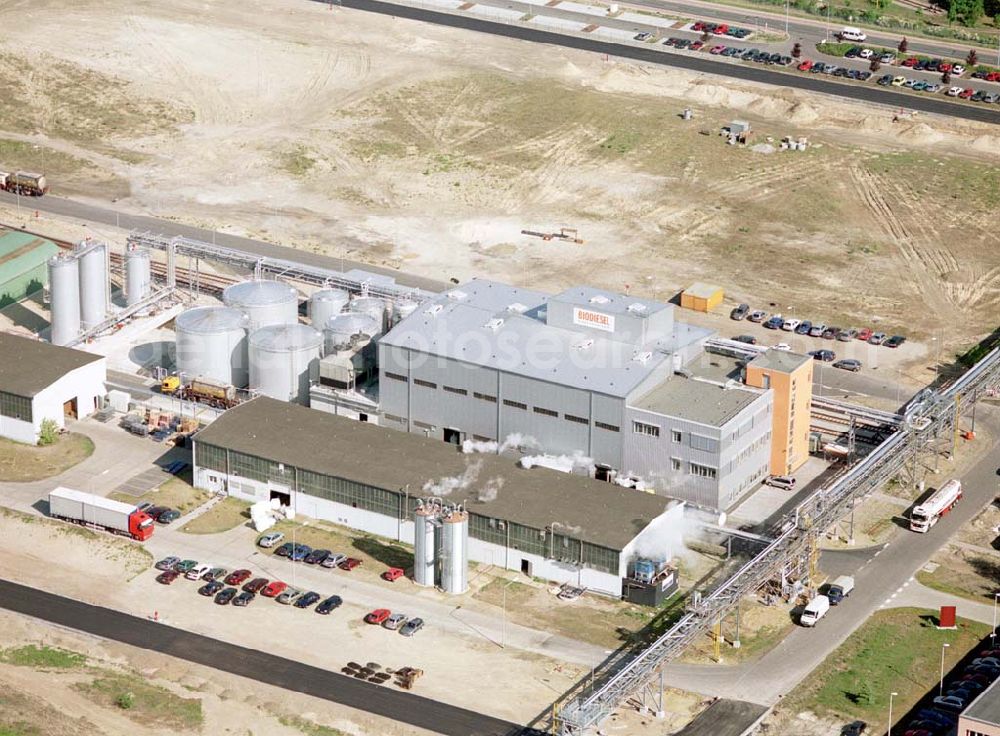 Schwarzheide / Brandenburg from the bird's eye view: Anlage zur Herstellung von Biodiesel auf dem Werksgelände der BASF - Schwarzheide .