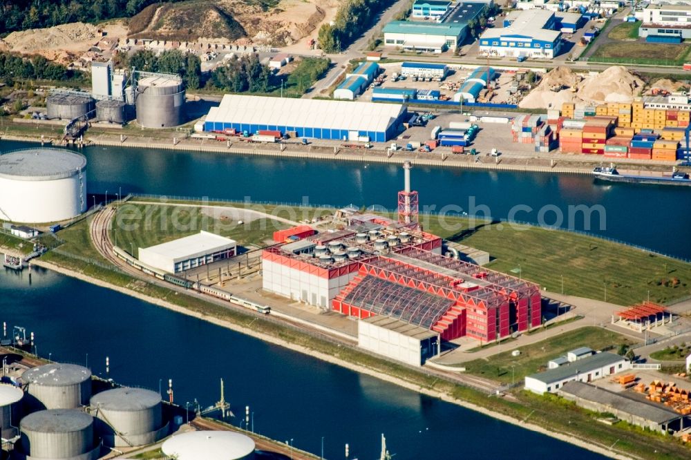 Aerial photograph Karlsruhe - Power plants of cancelled Waste incineration plant station Thermoselect in the district Muehlburg in Karlsruhe in the state Baden-Wuerttemberg, Germany