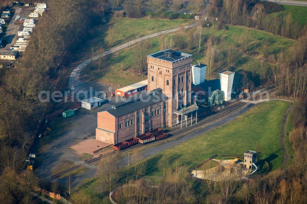 Aerial image Bochum - Industrial monument of the technical plants and production halls of the premises of LWL-Industriemuseum Zeche Hannover on Guennigfelder Strasse in the district Hordel in Bochum in the state North Rhine-Westphalia, Germany