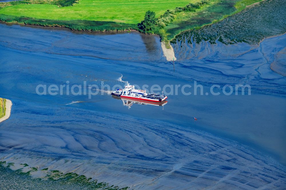 Wischhafen from above - Docking ferry in the port of Wischhafen Wilhelm Krooss in the state Lower Saxony, Germany