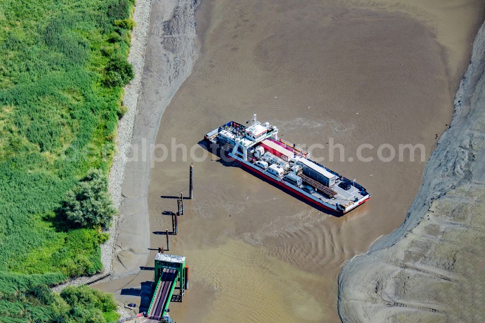 Aerial photograph Wischhafen - Docking ferry in the port of Wischhafen Wilhelm Krooss in the state Lower Saxony, Germany