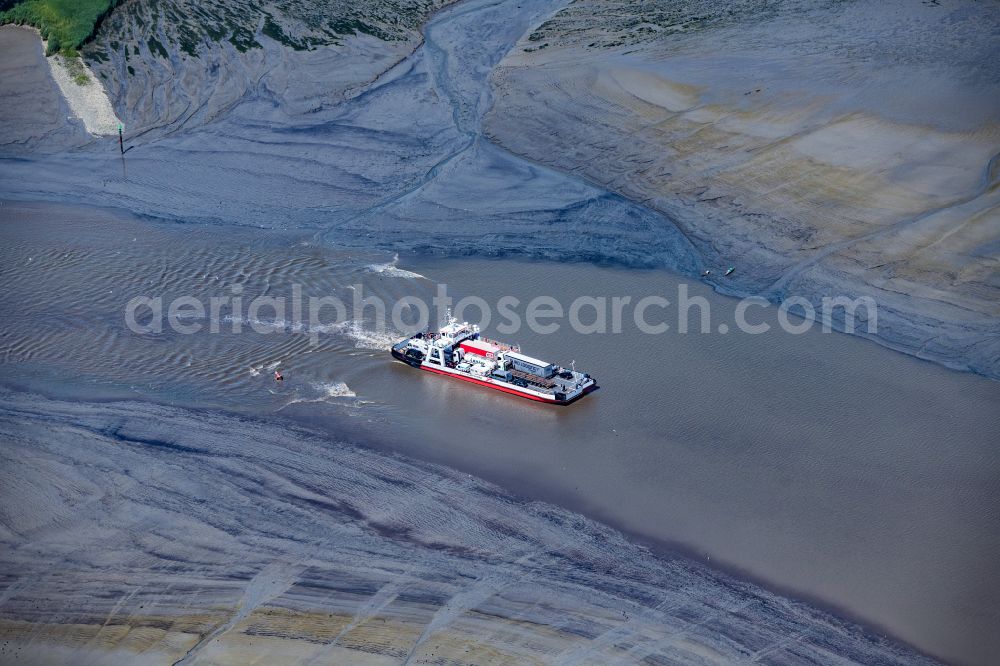 Wischhafen from above - Docking ferry in the port of Wischhafen Wilhelm Krooss in the state Lower Saxony, Germany