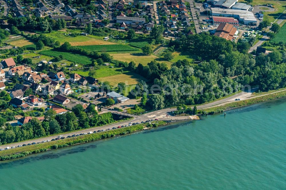 Aerial image Rheinau - Ride a ferry ship on Rhein in Rheinau in the state Baden-Wurttemberg, Germany