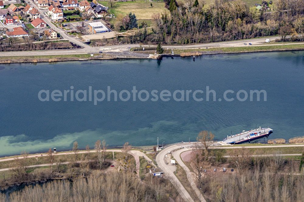 Rheinau from above - Ride a ferry ship on Rhein in Rheinau in the state Baden-Wurttemberg, Germany