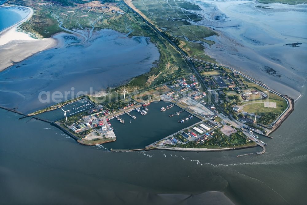 Aerial image Borkum - Roadstead for ferry ships running between Borkum-Emden as well as marina and piers in Borkum in the state Lower Saxony