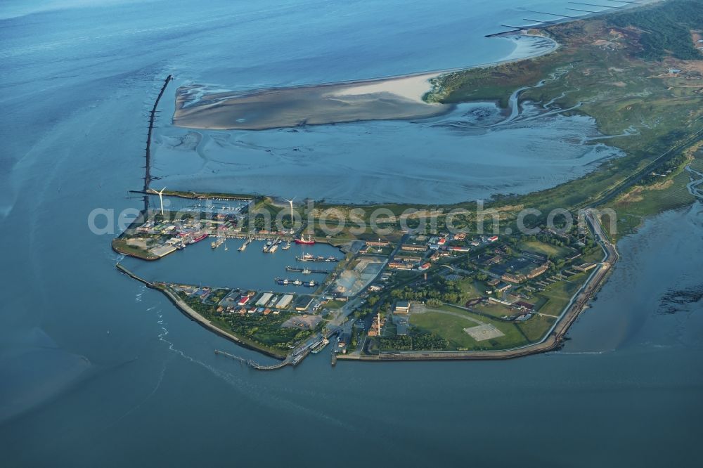 Borkum from above - Roadstead for ferry ships running between Borkum-Emden as well as marina and piers in Borkum in the state Lower Saxony