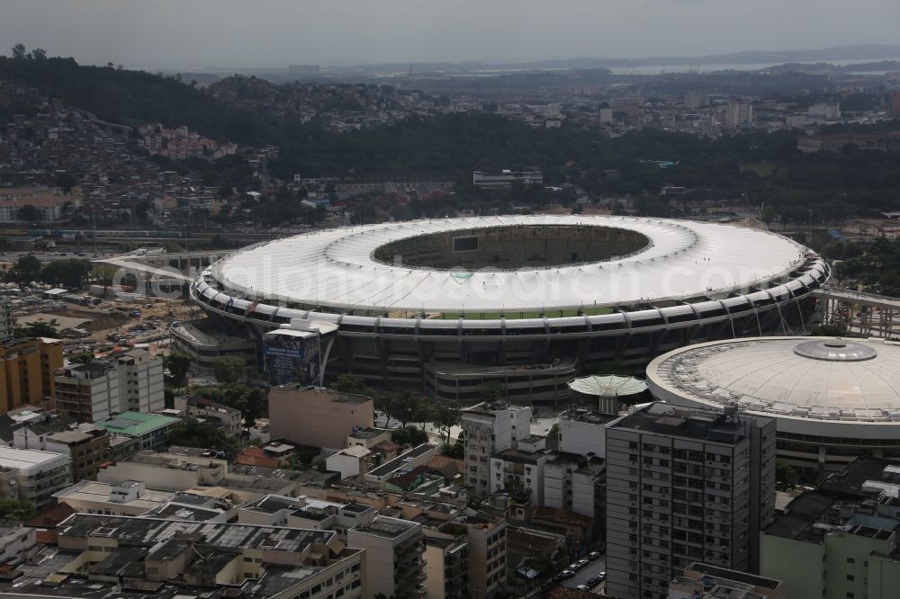 Rio de Janeiro from above - Football stadium and concert hall in Rio de Janeiro, Brazil, during the 2014 FIFA World Cup renovated. The plant is used for soccer games, sports competitions and concerts. Openings for the 15th Pan American Games and the 2016 Summer Olympics and the Paralympics 2016, the hall is used