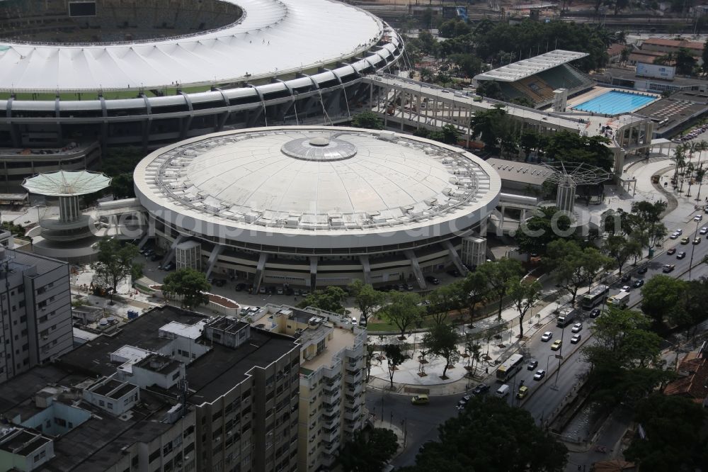 Rio de Janeiro from the bird's eye view: Football stadium and concert hall in Rio de Janeiro, Brazil, during the 2014 FIFA World Cup renovated. The plant is used for soccer games, sports competitions and concerts. Openings for the 15th Pan American Games and the 2016 Summer Olympics and the Paralympics 2016, the hall is used