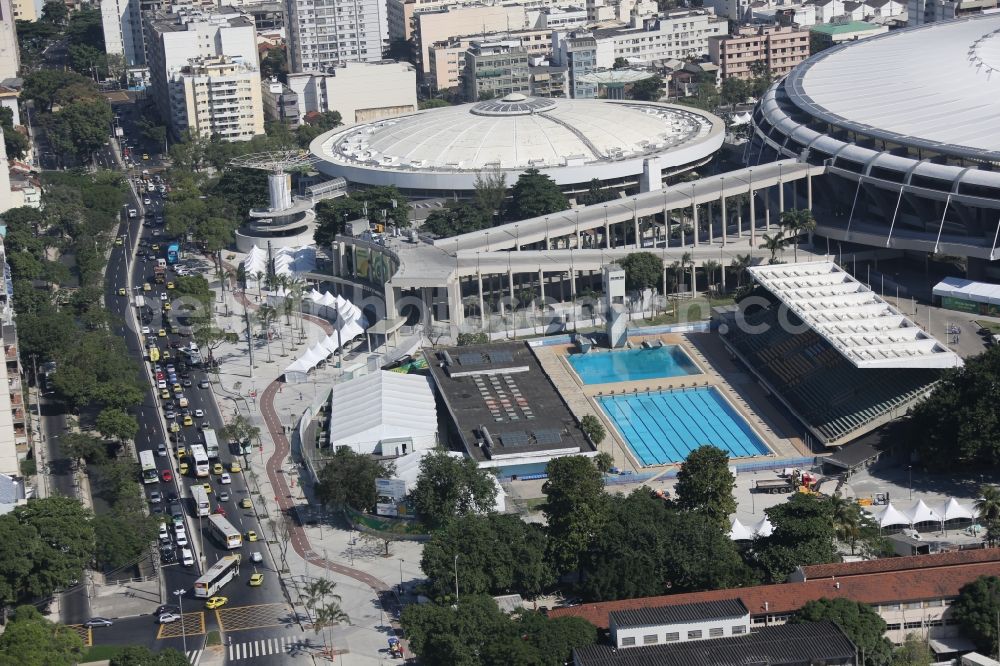 Aerial image Rio de Janeiro - Football stadium and concert hall in Rio de Janeiro, Brazil, during the 2014 FIFA World Cup renovated. The plant is used for soccer games, sports competitions and concerts. Openings for the 15th Pan American Games and the 2016 Summer Olympics and the Paralympics 2016, the hall is used