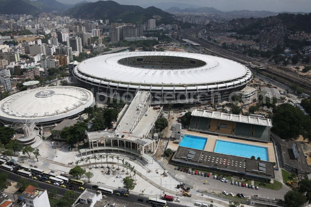 Rio de Janeiro from the bird's eye view: Football stadium and concert hall in Rio de Janeiro, Brazil, during the 2014 FIFA World Cup renovated. The plant is used for soccer games, sports competitions and concerts. Openings for the 15th Pan American Games and the 2016 Summer Olympics and the Paralympics 2016, the hall is used