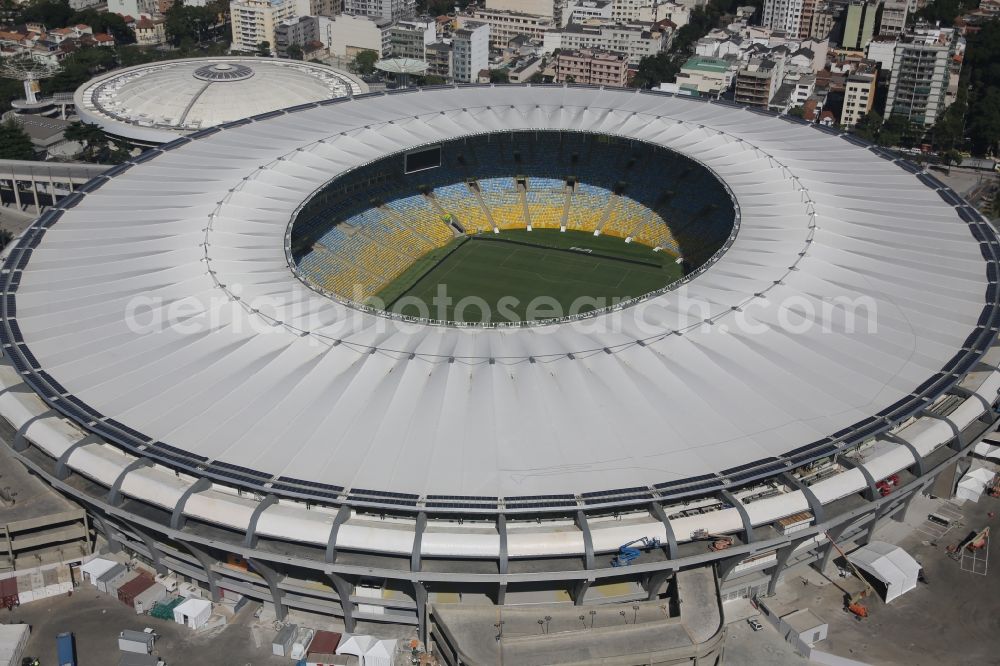 Aerial photograph Rio de Janeiro - Football stadium and concert hall in Rio de Janeiro, Brazil, during the 2014 FIFA World Cup renovated. The plant is used for soccer games, sports competitions and concerts. Openings for the 15th Pan American Games and the 2016 Summer Olympics and the Paralympics 2016, the hall is used