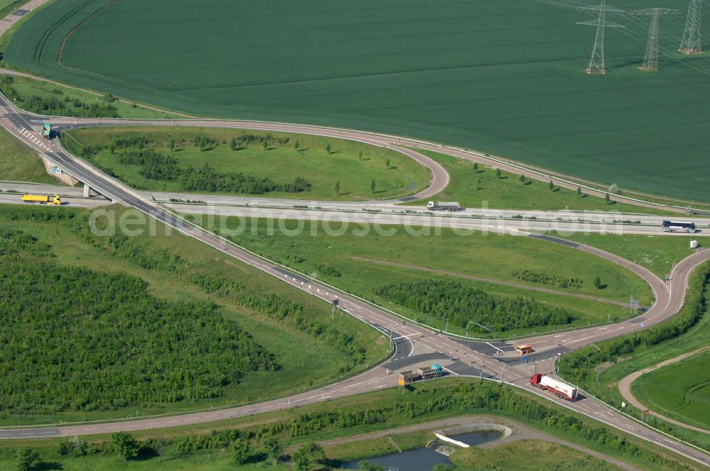 Bad Lauchstädt from above - Junction resp. exit Bad Lauchstaedt of the motorway A 38 in Saxony-Anhalt