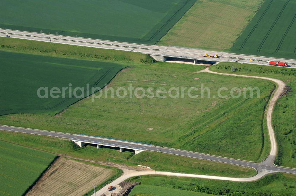 Aerial image Bad Lauchstädt - Junction resp. exit Bad Lauchstaedt of the motorway A 38 in Saxony-Anhalt