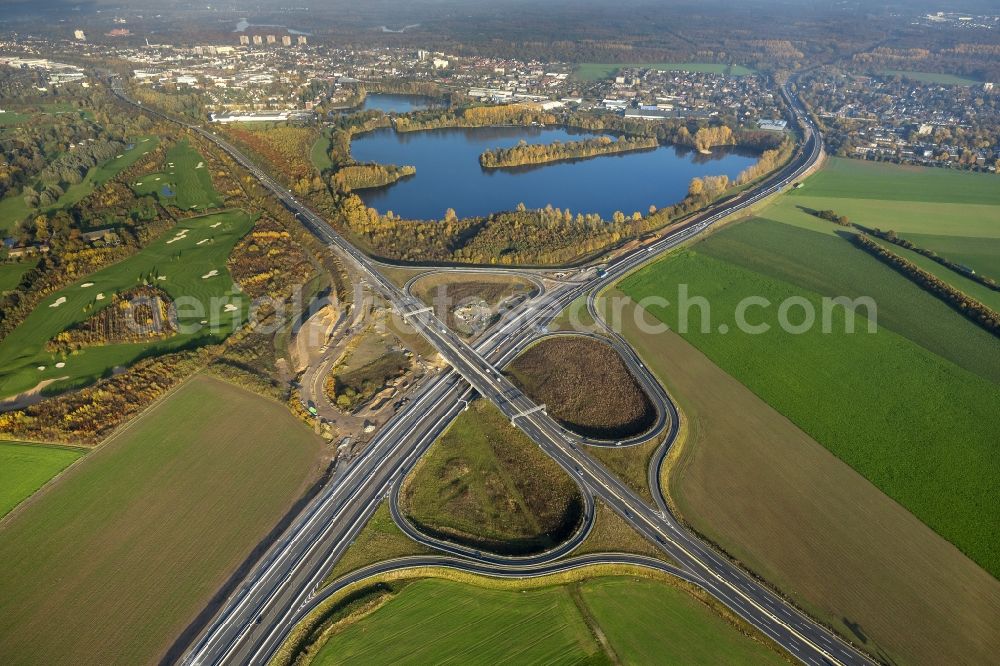 Aerial image Duisburg - Junction of the Highway A59 and the main road B288 in Duisburg in the Ruhr area in North Rhine-Westphalia