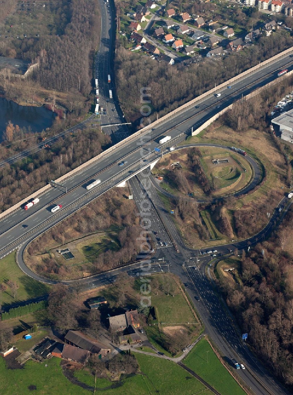 Gladbeck from the bird's eye view: View of the junction Essen/Gladbeck in Gladbeck in the state North Rhine-Westphalia