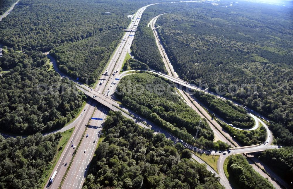 Frankfurt am Main from above - View of the motorway - junction Frankfurt - South A3 / E42 on the main road 44 in Hesse