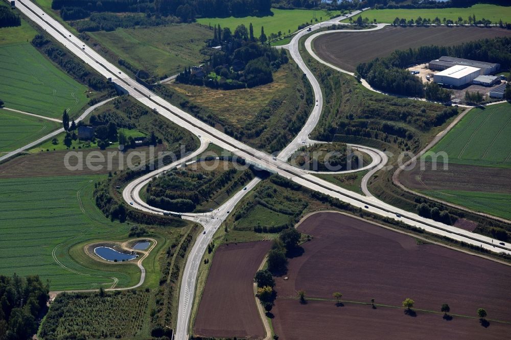 Hartmannsdorf from the bird's eye view: Junction resp. exit Hartmannsdorf of the motorway A 72 in Saxonia