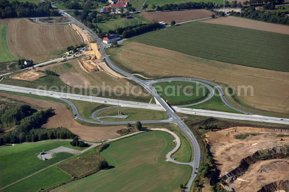 Aerial image Penig - Junction resp. exit Penig of the motorway A 72 in Saxonia