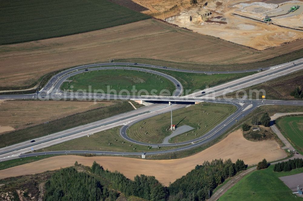 Aerial photograph Penig - Junction resp. exit Penig of the motorway A 72 in Saxonia