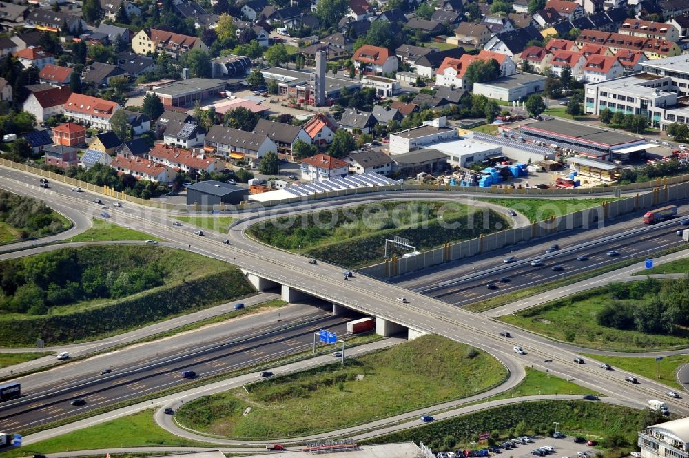 Weiterstadt from above - Motorway Junction resp. interface of the A5 in Weiterstadt in the state Hesse