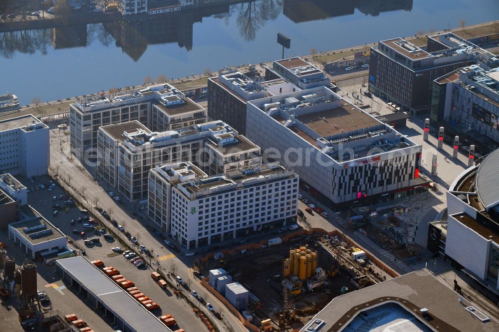 Berlin from above - Building on Anschutz- Areal along of Muehlenstrasse in the district Friedrichshain in Berlin, Germany