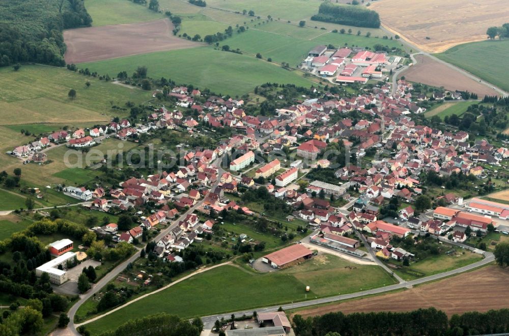 Aerial image Deuna - View of the municipality Deuna with surrounding fields and green space in the state of Thuringia