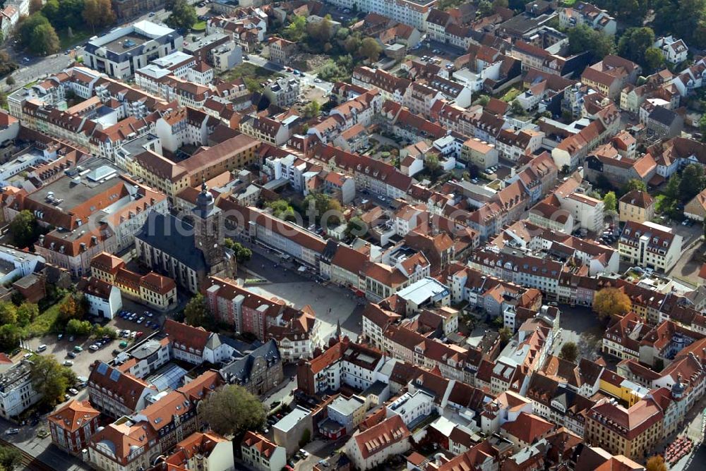 Aerial photograph Gotha - Blick auf die Stadt Gotha mit dem Neumarkt und der Kirche St. Margarethen.