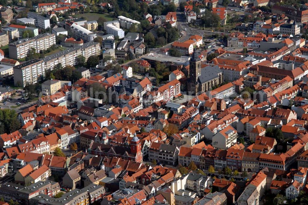 Gotha from the bird's eye view: Blick auf die Stadt Gotha mit dem Neumarkt und der Kirche St. Margarethen.