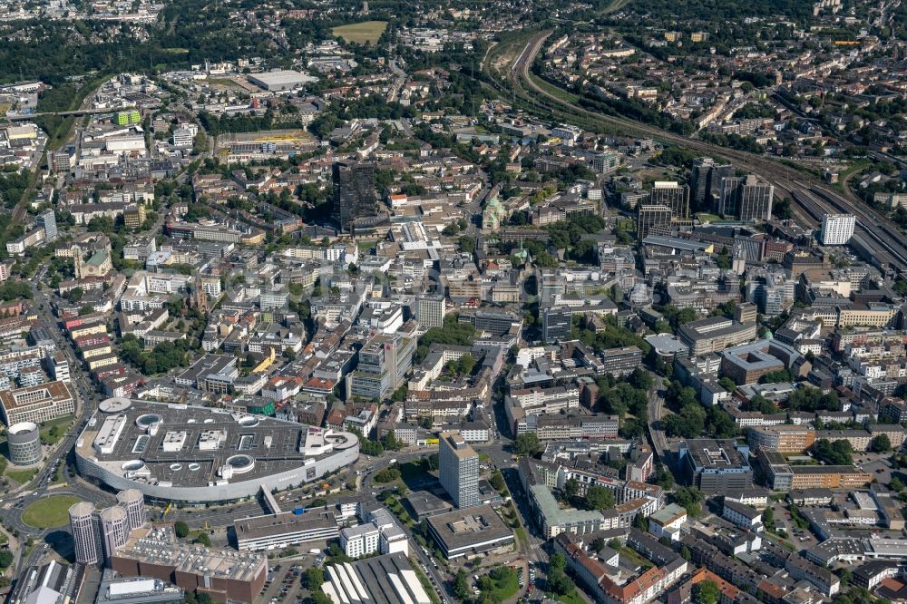 Aerial photograph Essen - city view of the inner city area with high-rise buildings and residential areas in Essen in the state North Rhine-Westphalia, Germany