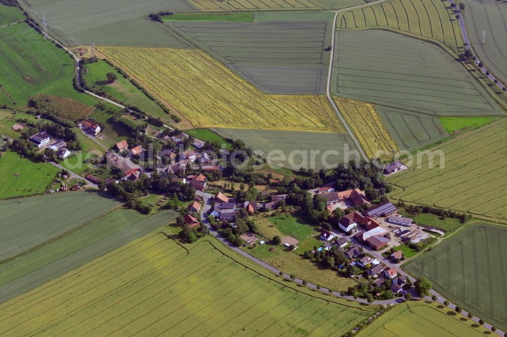 Wegensen from the bird's eye view: View of the village Wegensen, part of the county of Halle in the country district of Holzminden in the state of Lower Saxony. The village lies in the Ithbörde valley in the mountain area of Weserbergland. It was incorporated into the county of Halle in 1973