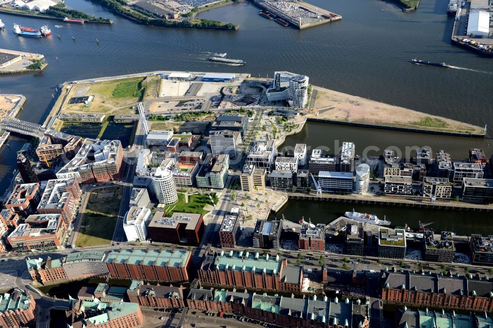 Aerial image Hamburg - City view of downtown area of district Speicherstadt in Hamburg