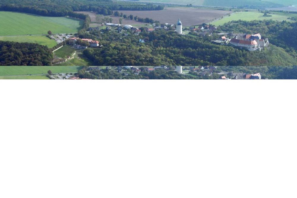 Freyburg/Unstrut from the bird's eye view: Blick auf das Winzerstädtchen Freyburg/Unstrut, aus der der Rotkäppchen-Sekt stammt. Im Hintergrund ist die Neuenburg zu sehen, mit deren Bau die Geschichte der Stadt begann. Seit 1999 ist Freyburg ein staatlich anerkannter Erholungsort und darf sich zudem Jahn- und Weinstadt nennen, da der Turnvater (Friedrich Ludwig) Jahn hier gestorben ist.