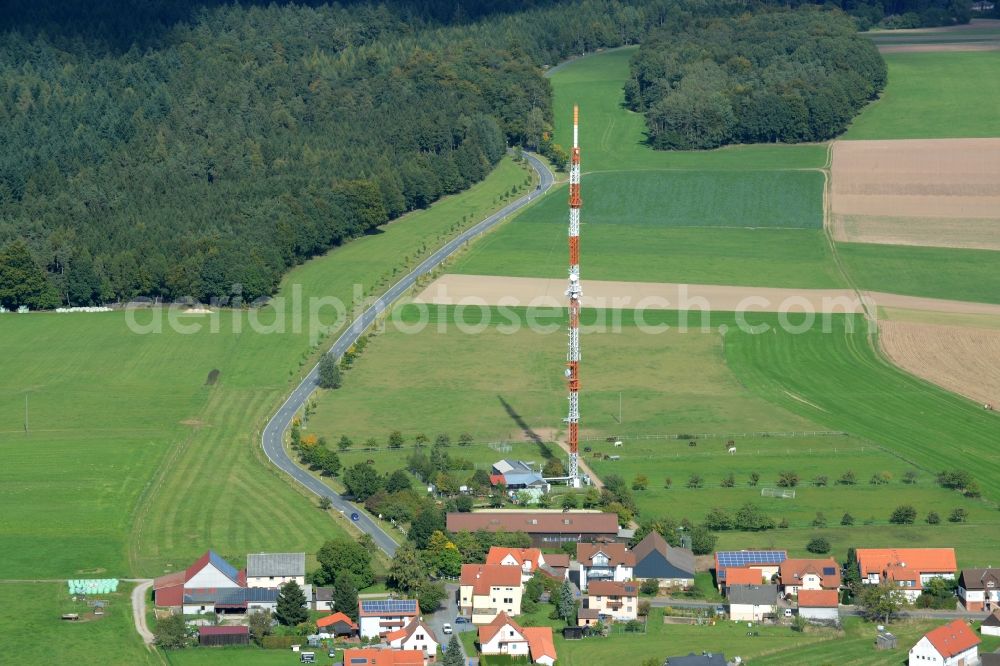 Michelstadt from the bird's eye view: Antenna and transmission tower radio mast an der Hauptstrasse in Michelstadt in the state Hesse