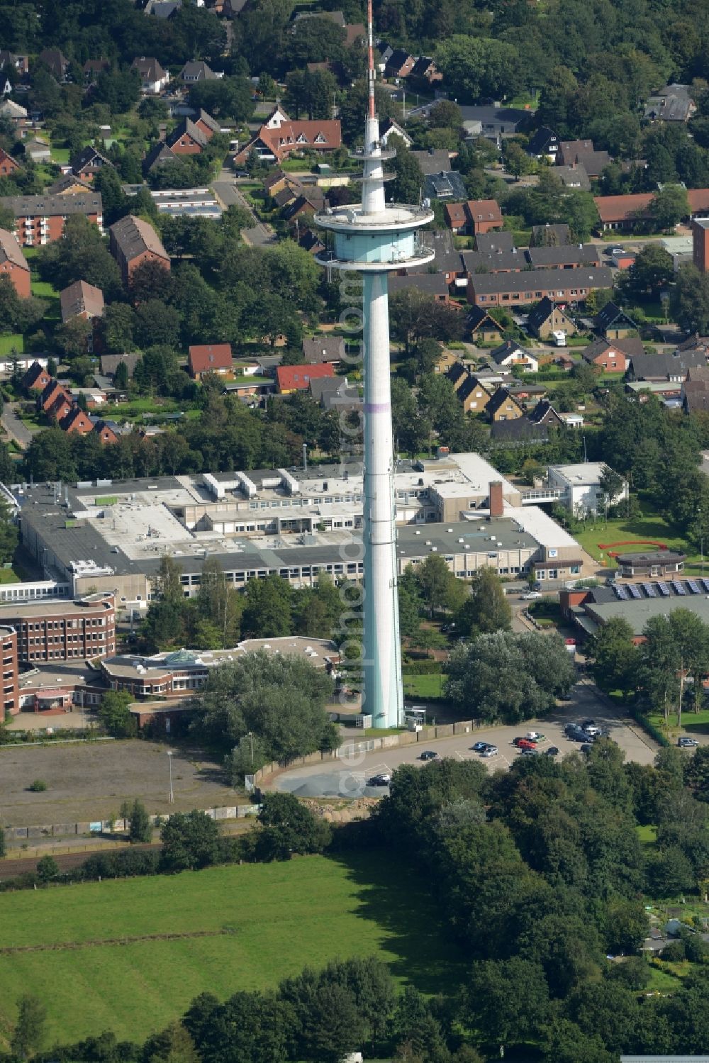 Heide from above - Antenna and transmission tower radio mast in Heide in the state Schleswig-Holstein