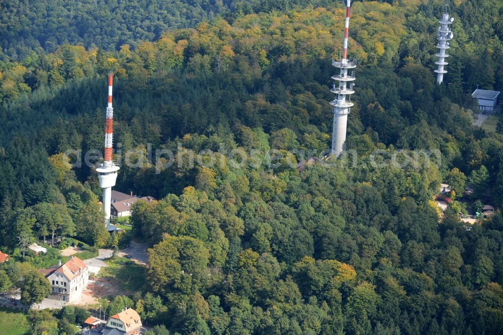 Heidelberg from above - Antenna and transmission tower radio mast on Koenigsstuhl in Heidelberg in the state Baden-Wuerttemberg