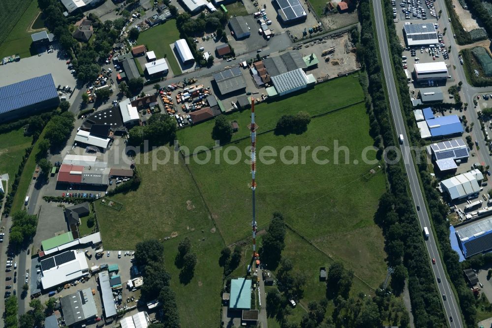 Aerial photograph Lingen (Ems) - Antenna and transmission tower radio mast of Norddeutscher Rundfunk in Lingen (Ems) in the state Lower Saxony