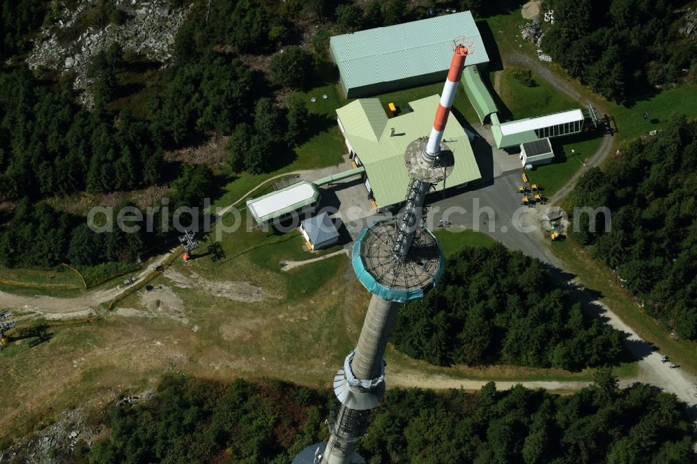 Aerial image Bischofsgrün - Antenna and transmission tower radio mast Sender Ochsenkopf in Bischofsgruen in the state Bavaria