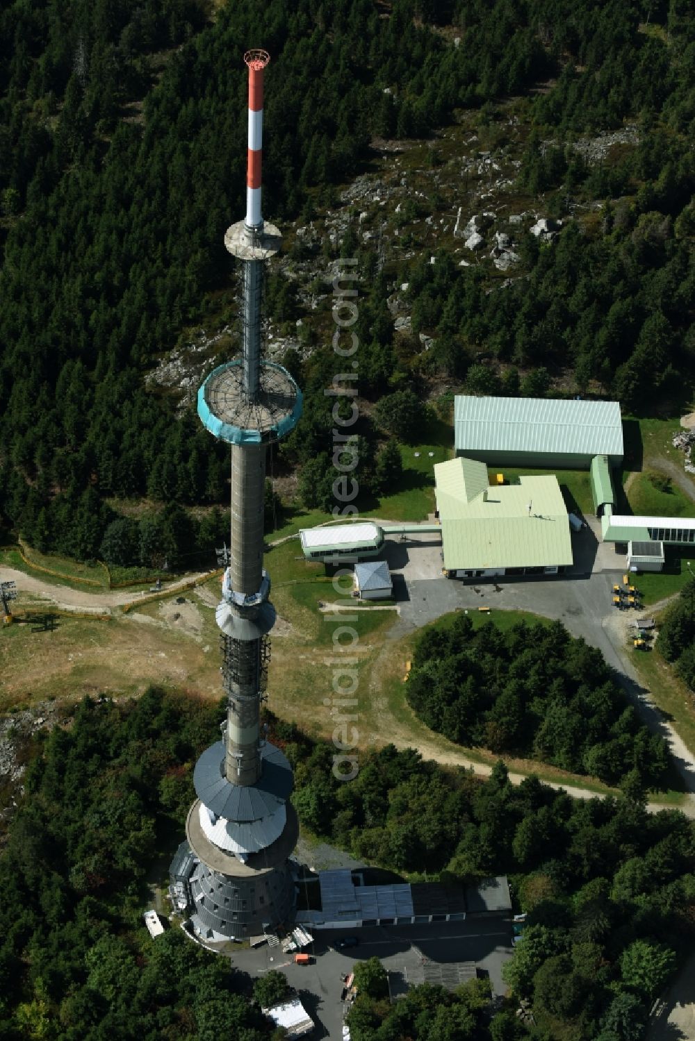 Aerial image Bischofsgrün - Antenna and transmission tower radio mast Sender Ochsenkopf in Bischofsgruen in the state Bavaria