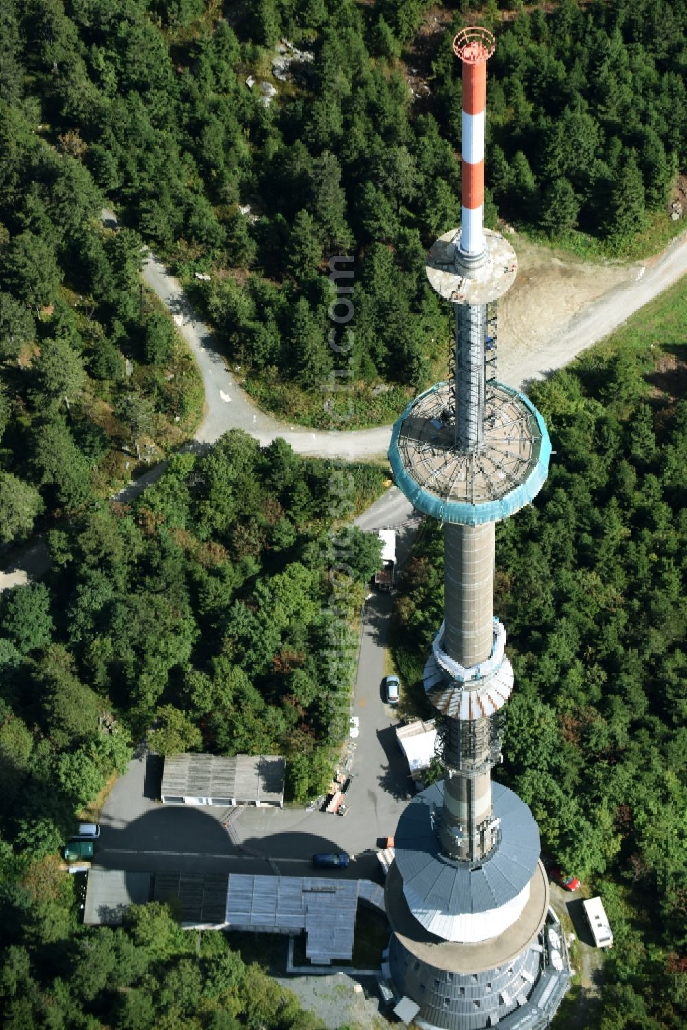 Aerial image Bischofsgrün - Antenna and transmission tower radio mast Sender Ochsenkopf in Bischofsgruen in the state Bavaria