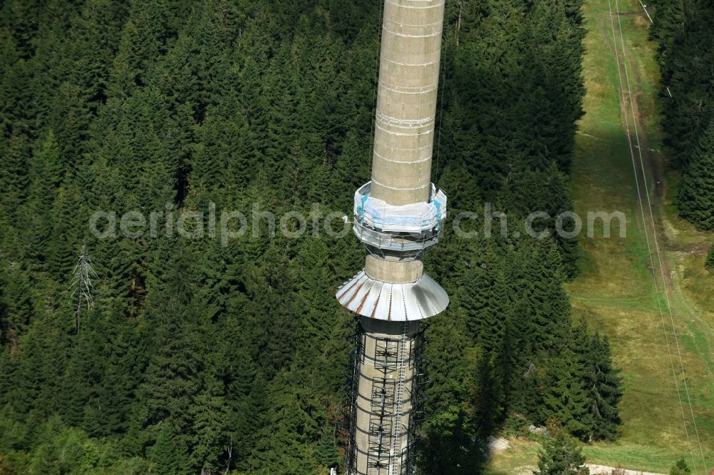 Aerial image Bischofsgrün - Antenna and transmission tower radio mast Sender Ochsenkopf in Bischofsgruen in the state Bavaria