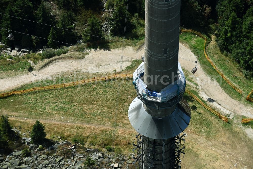 Aerial photograph Bischofsgrün - Antenna and transmission tower radio mast Sender Ochsenkopf in Bischofsgruen in the state Bavaria