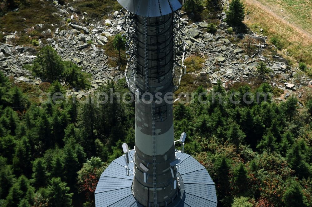 Aerial image Bischofsgrün - Antenna and transmission tower radio mast Sender Ochsenkopf in Bischofsgruen in the state Bavaria