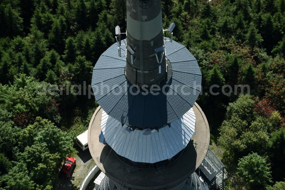 Aerial photograph Bischofsgrün - Antenna and transmission tower radio mast Sender Ochsenkopf in Bischofsgruen in the state Bavaria