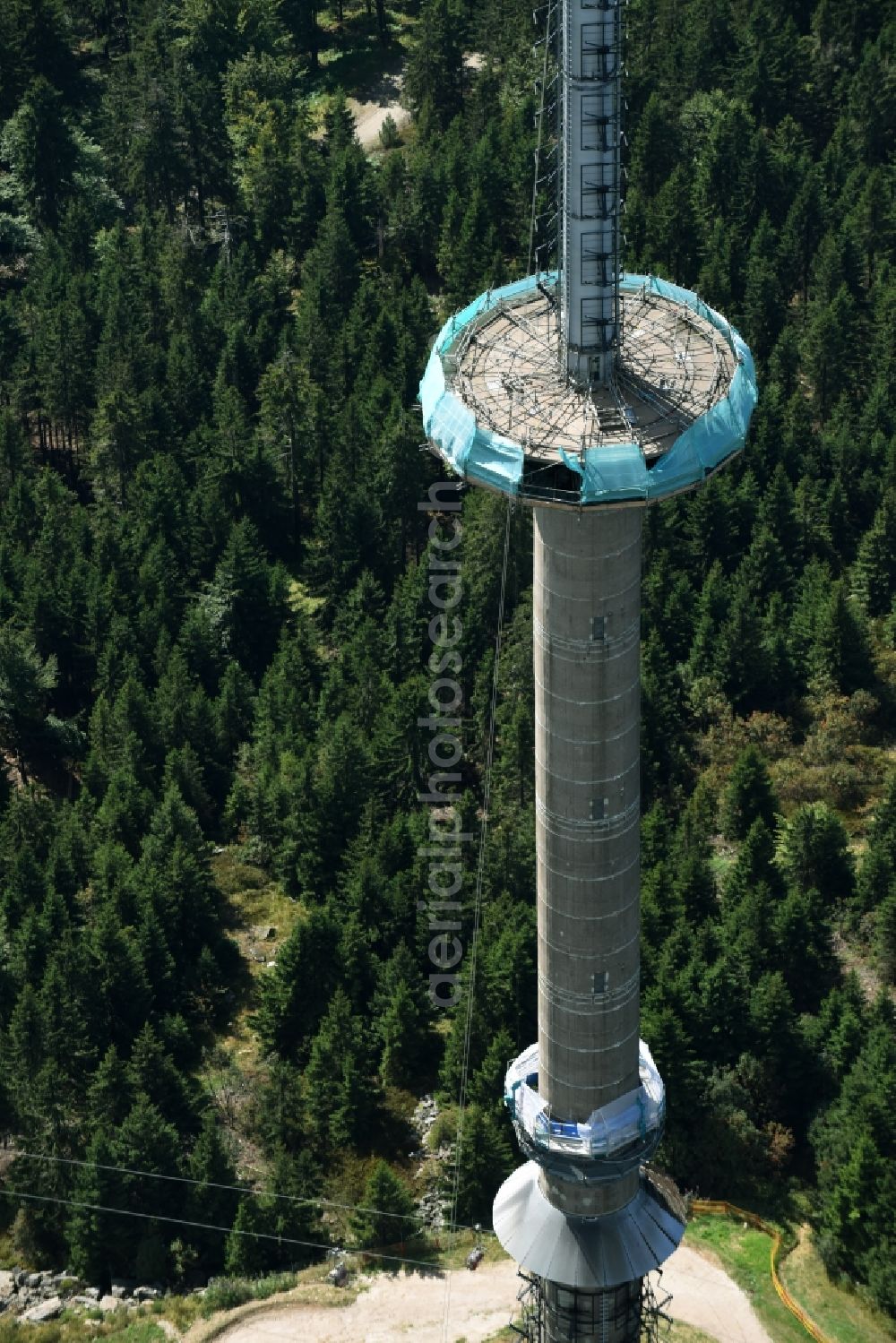 Aerial image Bischofsgrün - Antenna and transmission tower radio mast Sender Ochsenkopf in Bischofsgruen in the state Bavaria