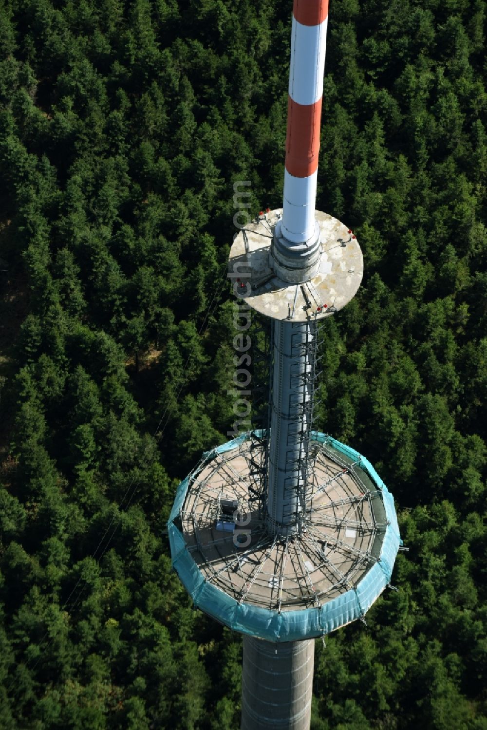 Aerial image Bischofsgrün - Antenna and transmission tower radio mast Sender Ochsenkopf in Bischofsgruen in the state Bavaria