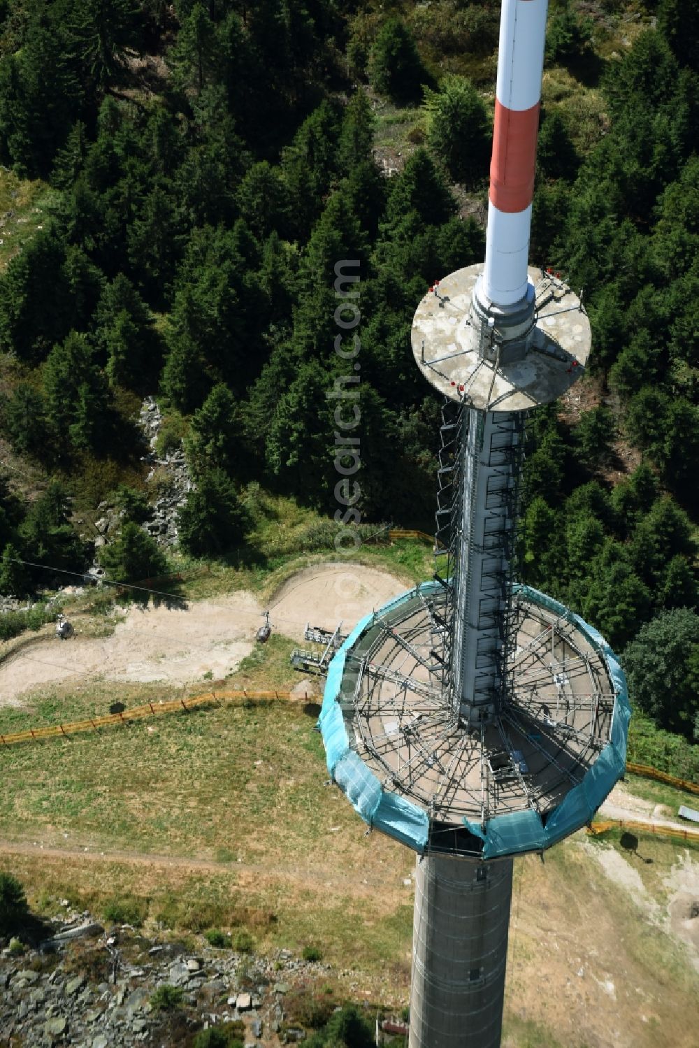 Aerial image Bischofsgrün - Antenna and transmission tower radio mast Sender Ochsenkopf in Bischofsgruen in the state Bavaria