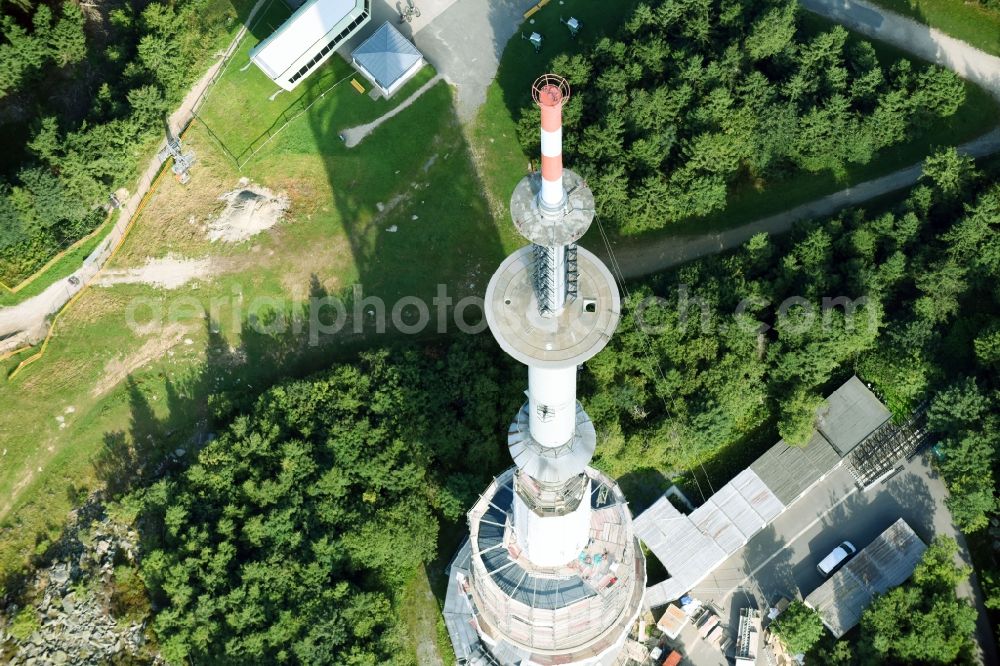 Aerial image Bischofsgrüner Forst - Antenna and transmission tower radio mast Sender Ochsenkopf in Bischofsgruen in the state Bavaria