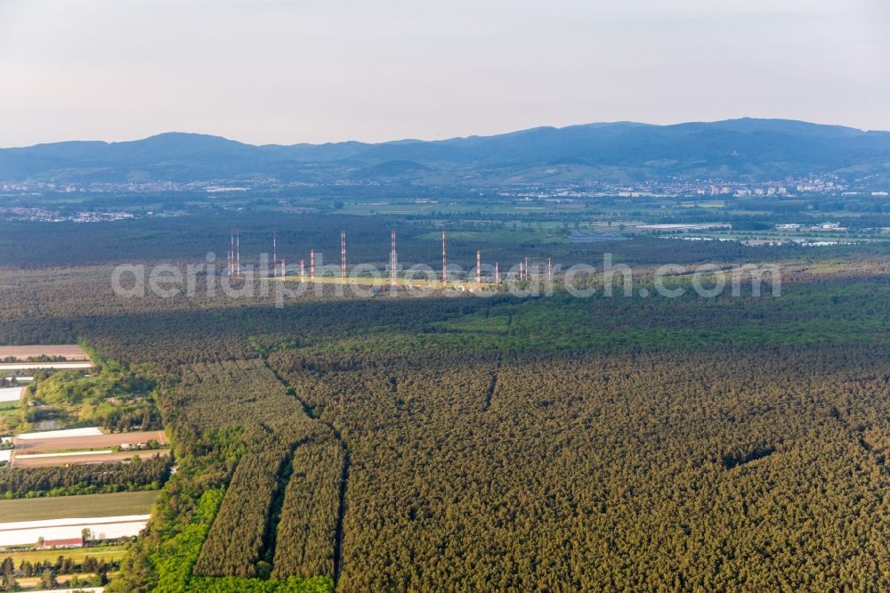 Aerial photograph Lampertheim - Radio transmission military property if IBB Transmitter Station Lampertheim in Lampertheim in the state Hesse, Germany