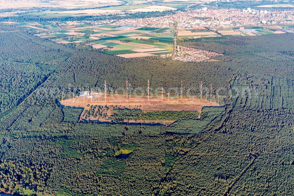 Lampertheim from above - Radio transmission military property if IBB Transmitter Station Lampertheim in Lampertheim in the state Hesse, Germany