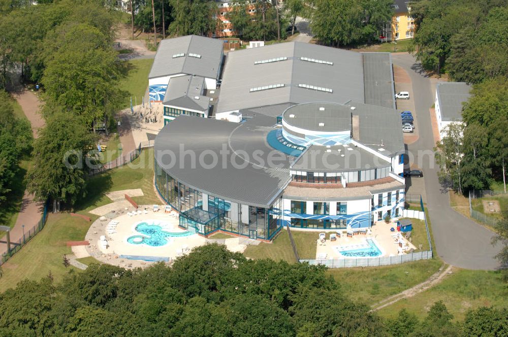 Aerial photograph Graal-Müritz - Blick auf den Aquadrom im Ostseeheilbad Graal-Müritz im Nordosten des Landkreises Bad Doberan in Mecklenburg-Vorpommern. Der Aquadrom ist ein Spaßbad mit Fitness-, Wellness und Saunebereichen. Kontakt: Aquadrom Graal-Müritz GmbH & Co. Freizeit KG, Tel. +49 (0) 38206 879 00, E-Mail: info@aquadrom.net